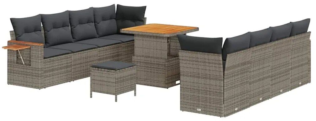 Conjunto de Sofá de Jardim 11 Peças com Almofadas Cinza Vime PE Acácia