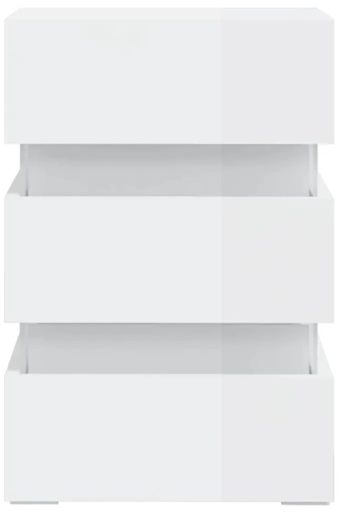 Mesa de cabeceira c/ luzes LED deriv. madeira branco brilhante