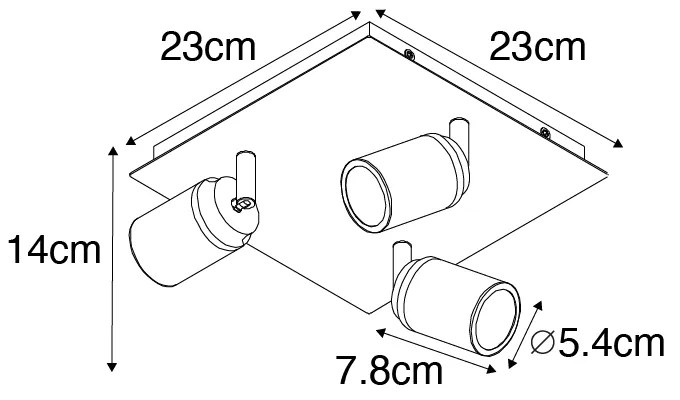 Moderno foco de banheiro quadrado de latão 3 luzes IP44 - Ducha Moderno