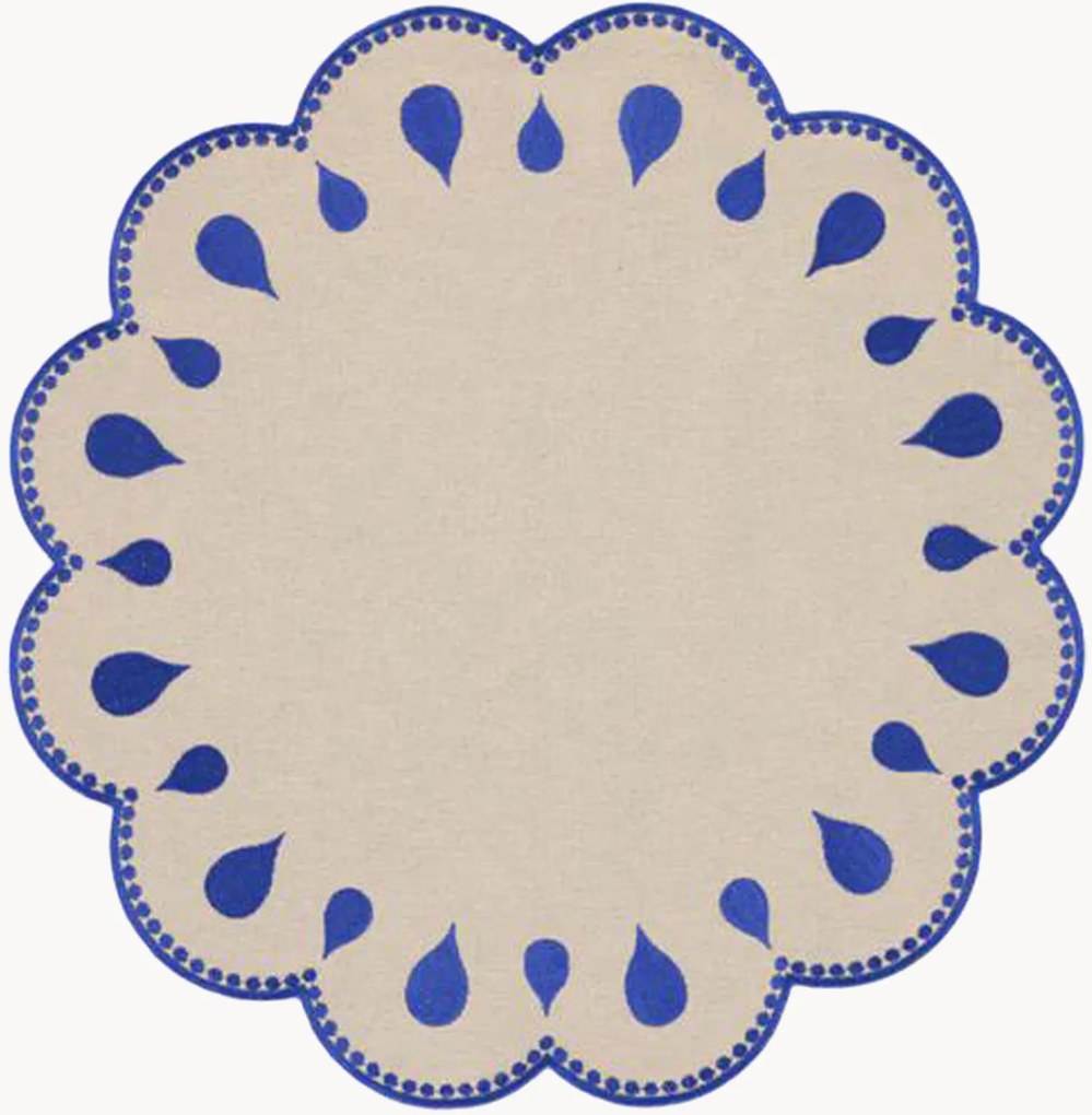 Individual de mesa redondo com bordado Gotas