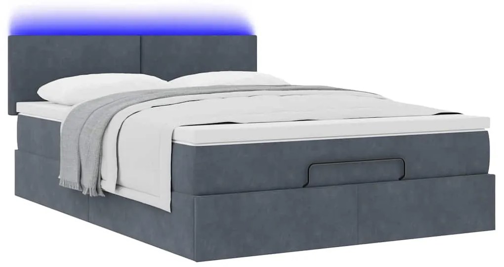 Estrutura de cama otomana com colchão 140x190cm cinzento escuro