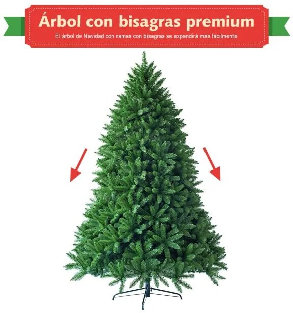 Árvore de Natal de 1,8 m sem luz com 1250 ramos artificial com base metálica resistente Verde