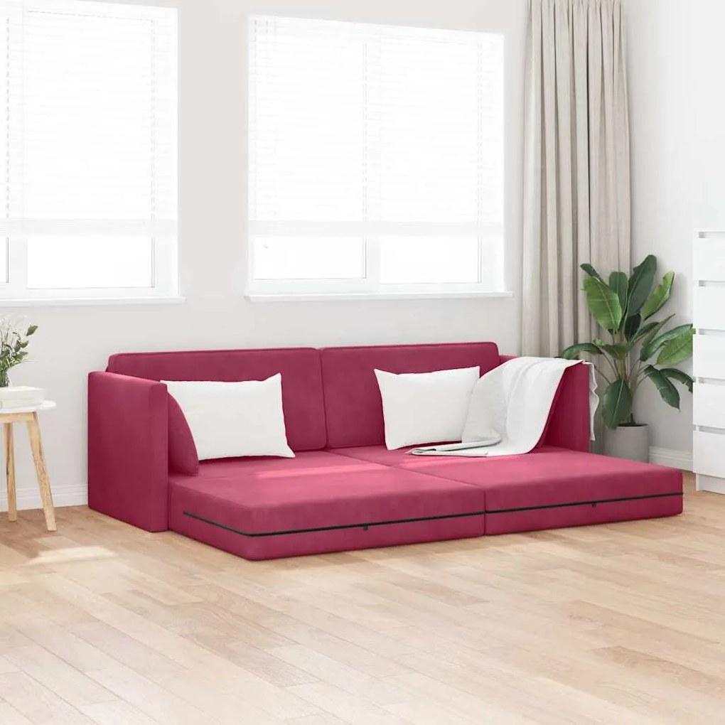 vidaXL Sofá-cama de chão 200cm Vinho Vermelho Veludo