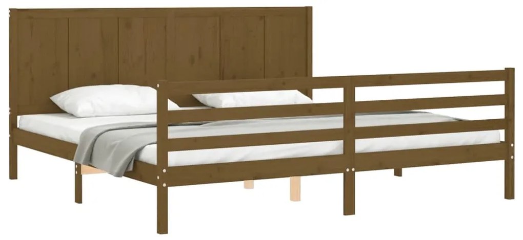 Estrutura cama c/ cabeceira 200x200cm maciço castanho-mel