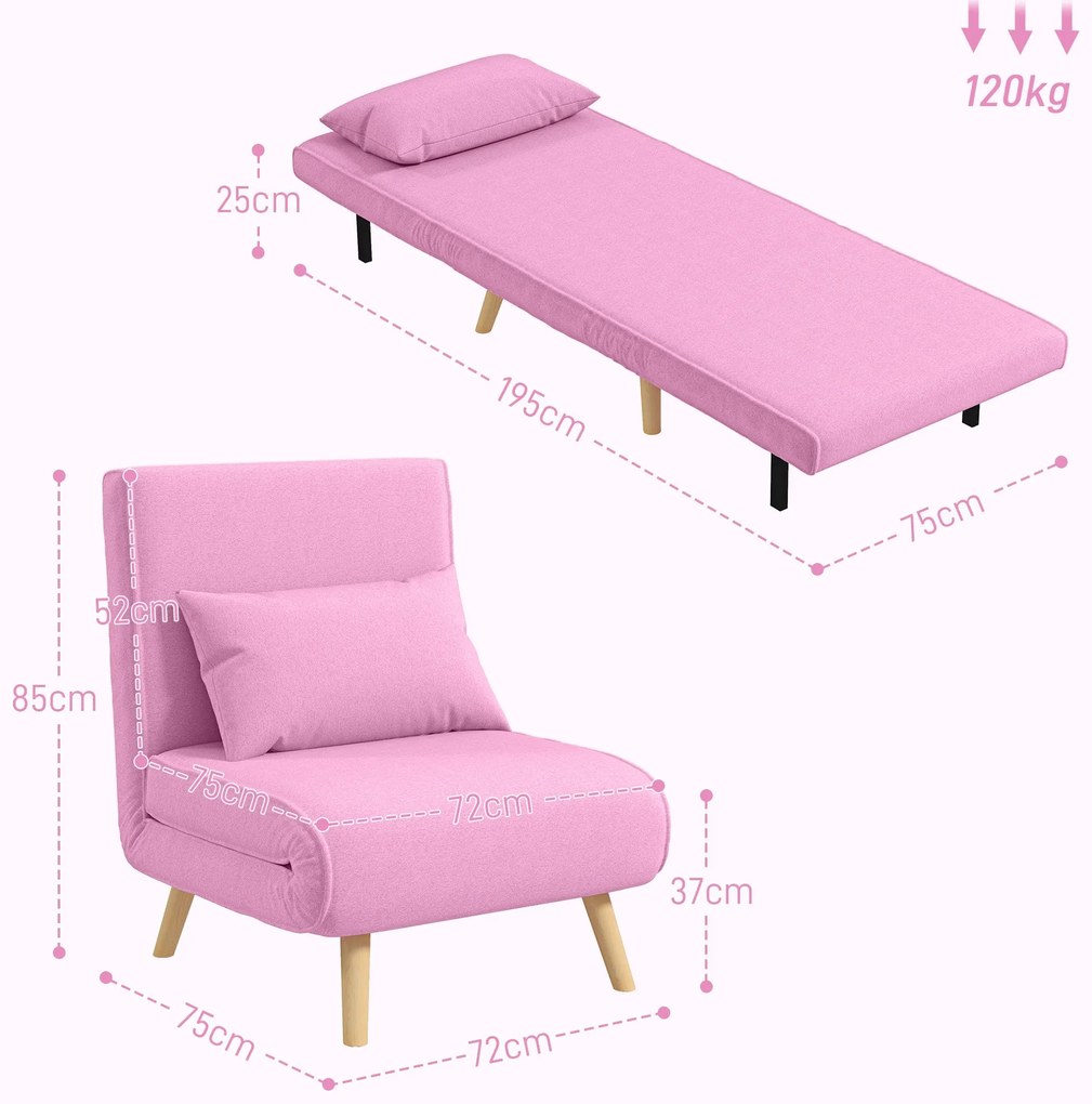 Sofá Cama Individual Sofá Cama Estofado em Linho com Encosto Ajustável