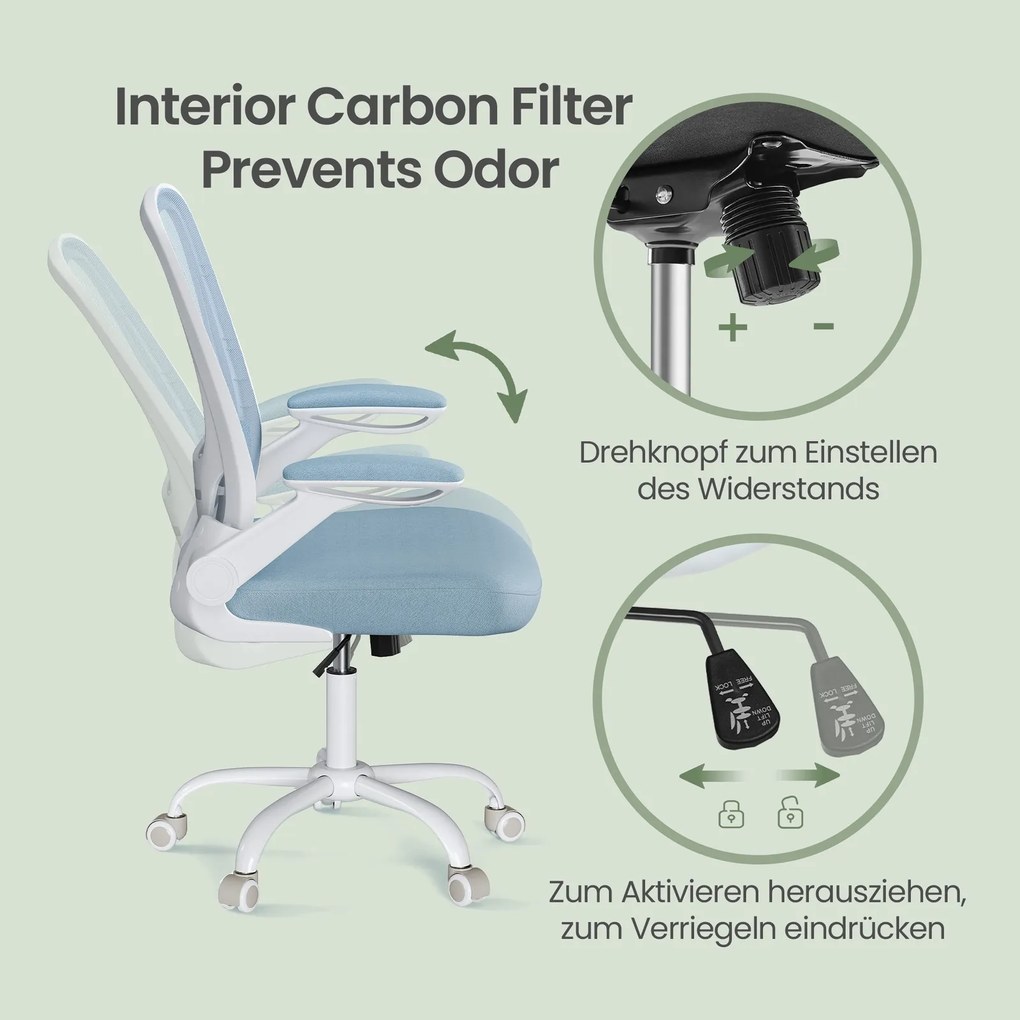 Cadeira de escritório ergonómica giratória com função de balanço em malha azul