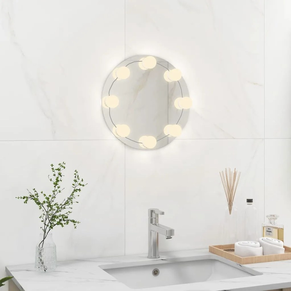 vidaXL Espelho de parede sem moldura c/ luzes LED vidro redondo
