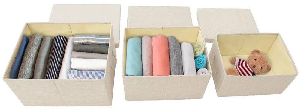 Conjunto caixas de arrumação empilháveis 3 pcs tecido cor creme