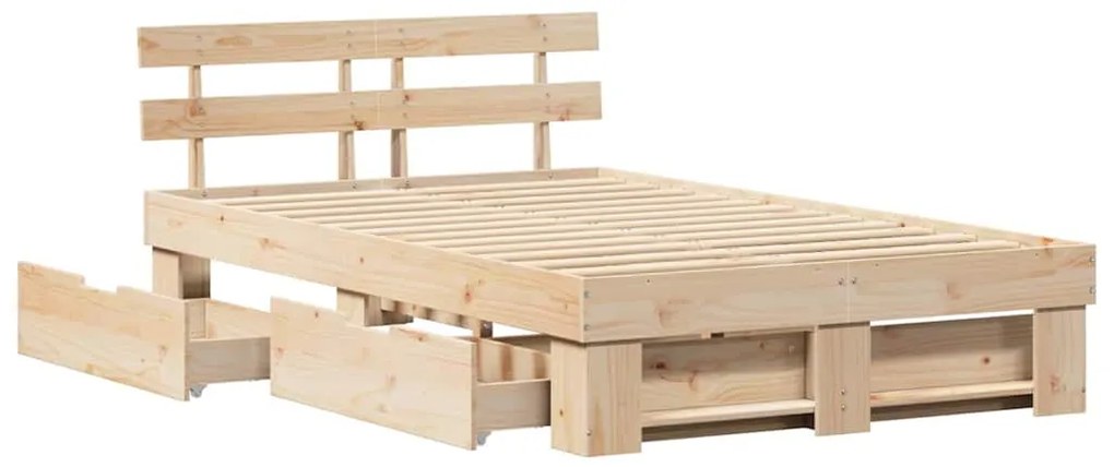 Cama com Gavetas 140 x 190 cm - Madeira de Pinho Sólido