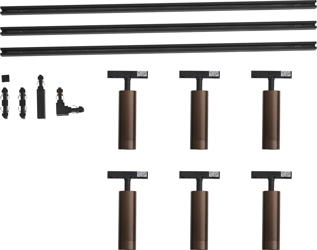 Sistema de iluminação de trilho moderno com 6 focos bronze escuro 1-fase - Slimline Uzzy