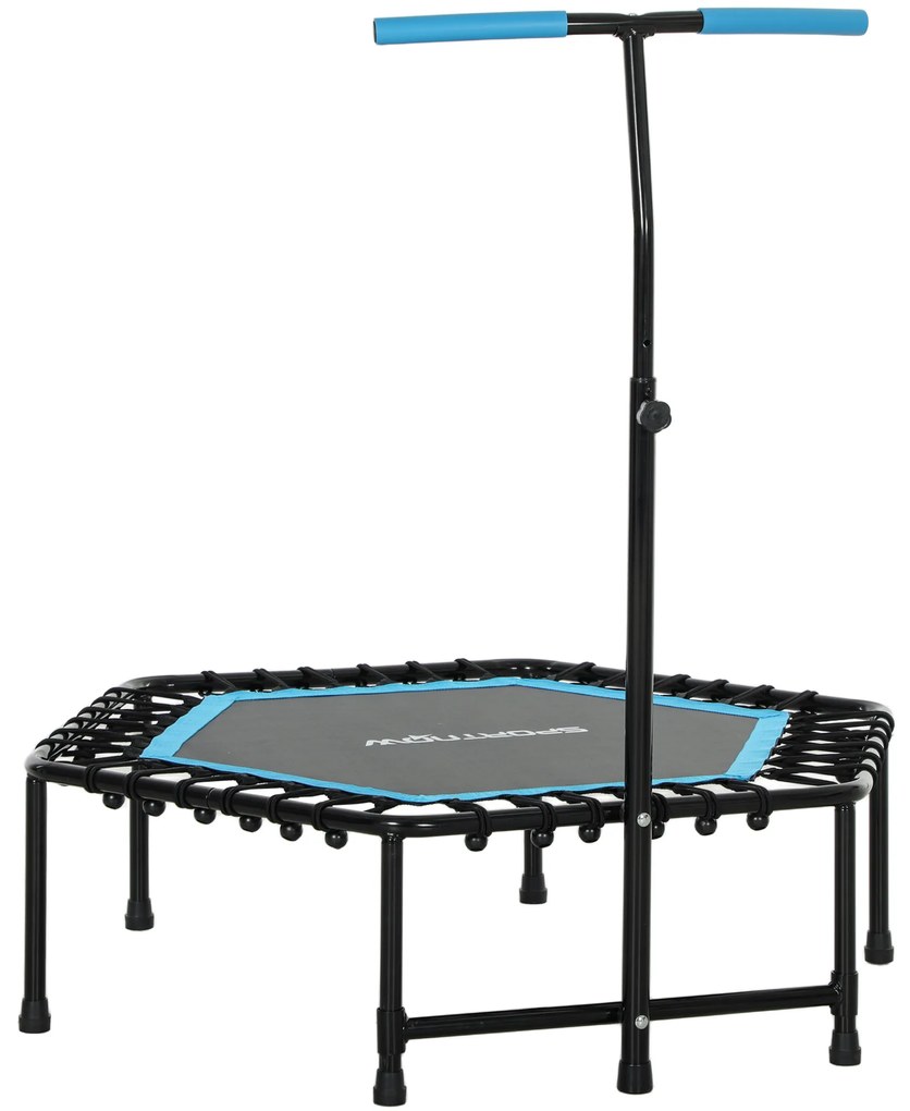 SPORTNOW Trampolim Fitness 114x114x132 cm com Guiador Ajustável em 3 Níveis Estrutura de Aço para Treino de Perna Corpo Azul