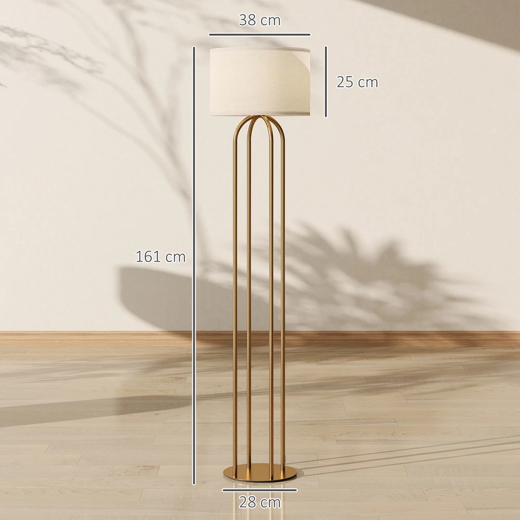 Candeeiro de pé para sala de estar, candeeiro de pé com abajur de linho e interruptor de pé, Ø 38 x 161 cm, dourado e bege