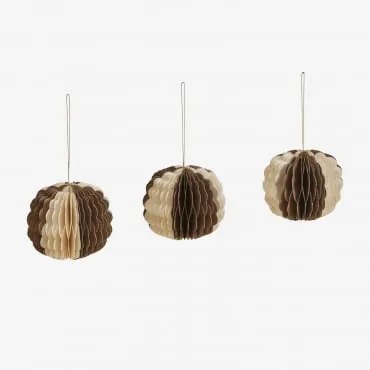 Pacote Com 3 Enfeites De Natal De Papel Briluma Castanho Caramelo - Bege Linho Com Borda Dourada - Sklum
