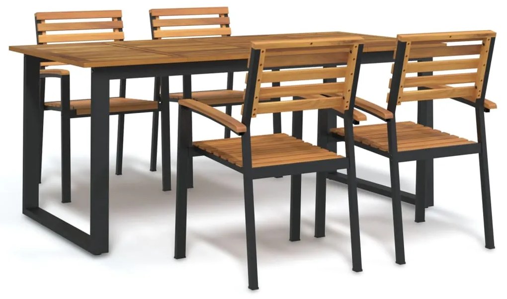 vidaXL Conj. jantar p/ jardim 5 pcs madeira de acácia maciça e metal