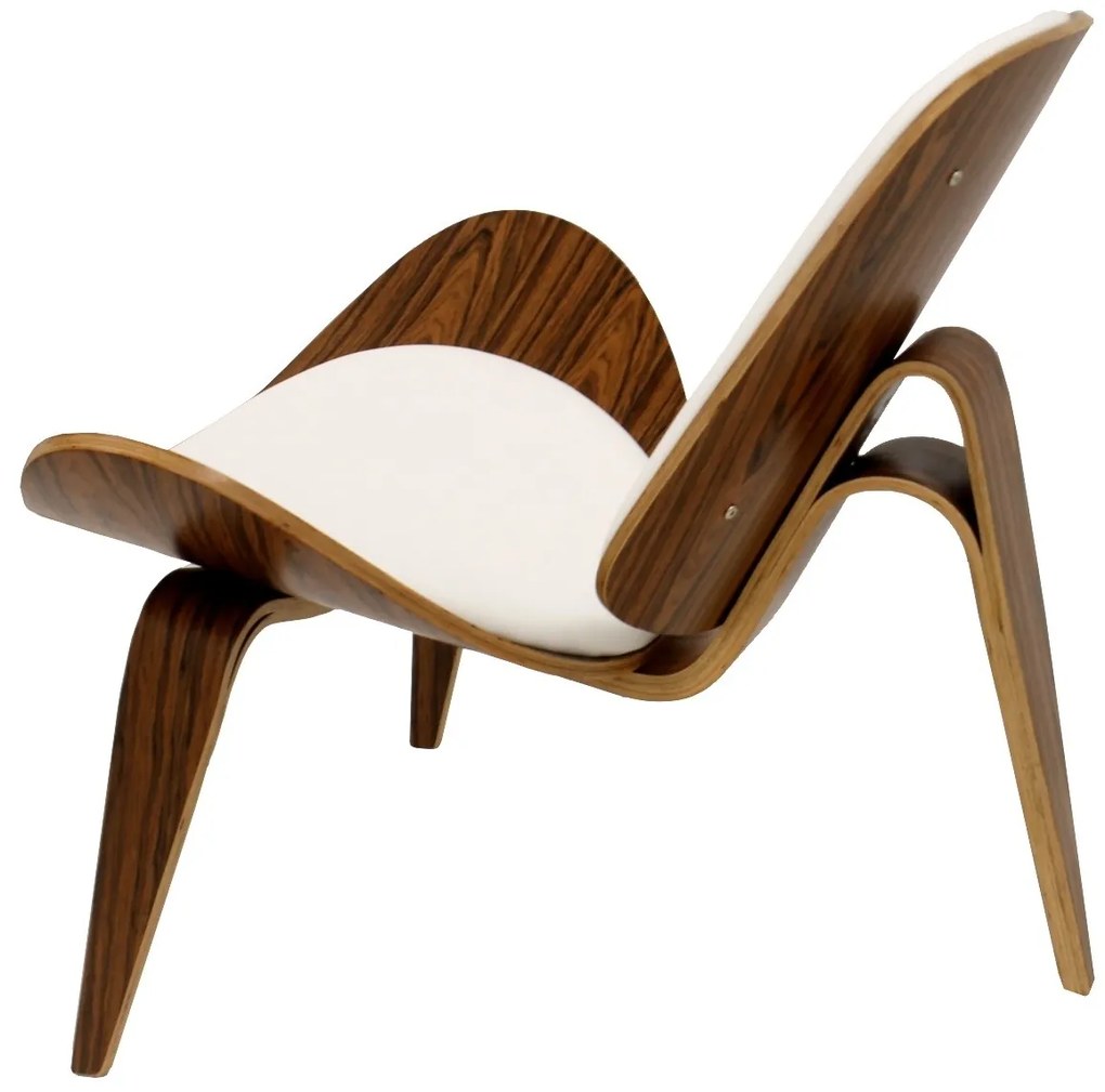Poltrona NORDIC – Pau Rosa e Pele Sintética Branca – 89x79x76 cm