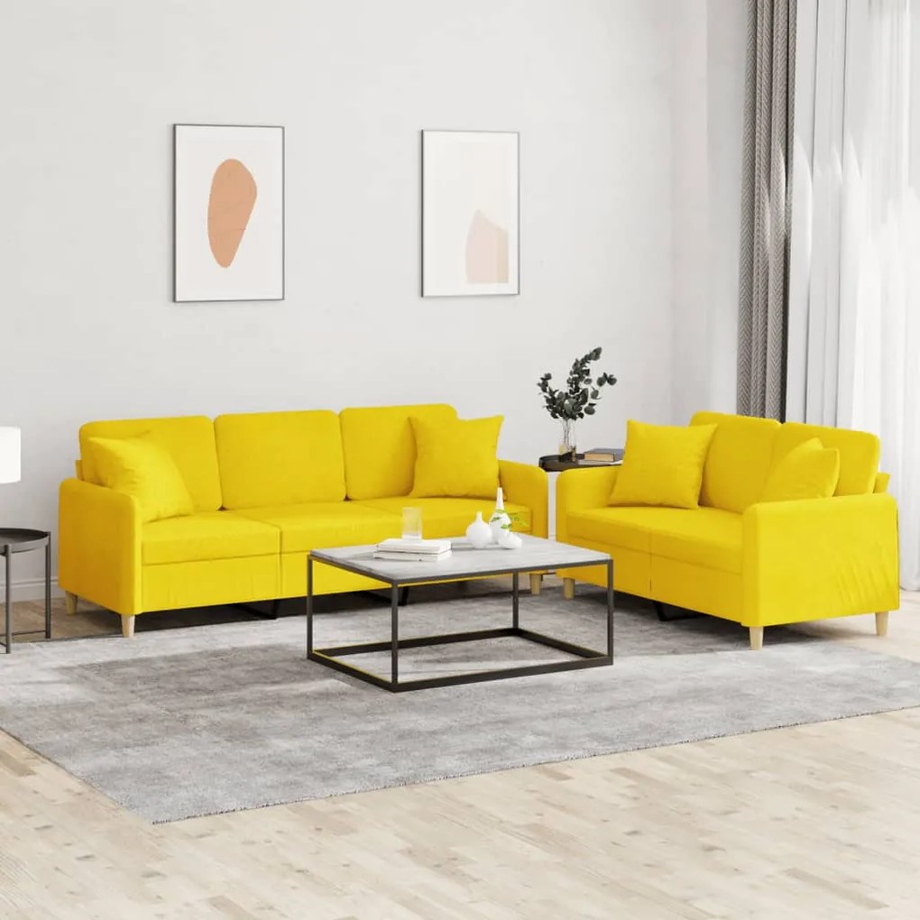 vidaXL 2 pcs conjunto de sofás com almofadas tecido amarelo-claro