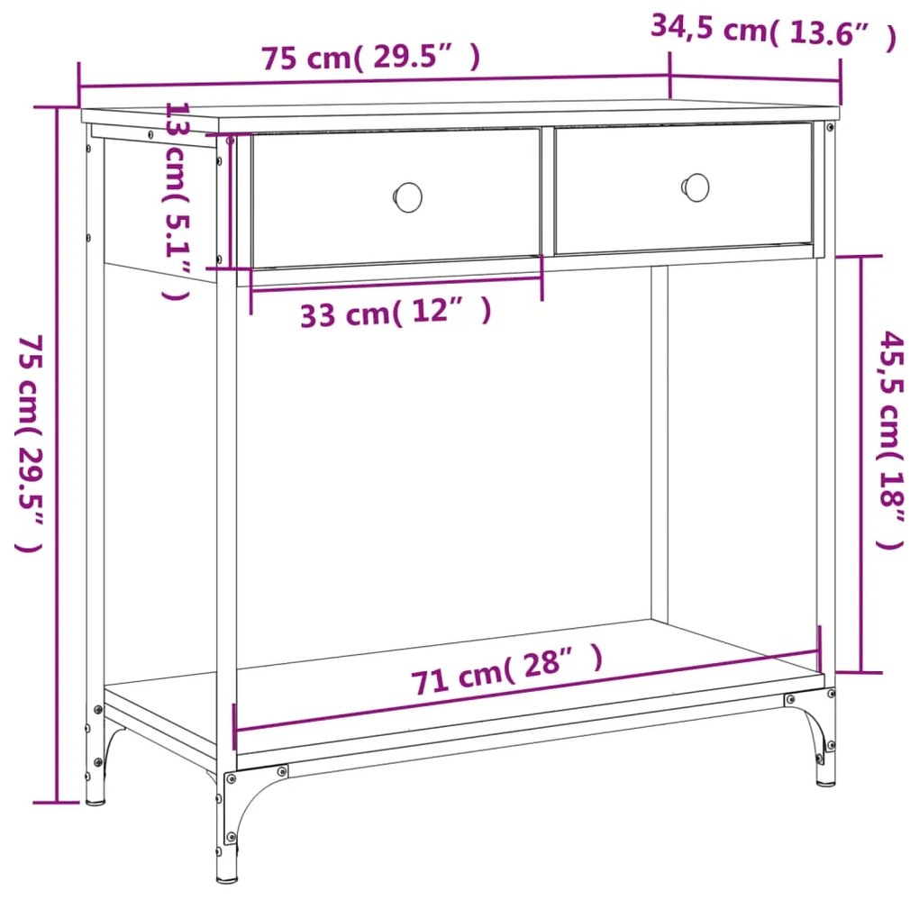 Consola de Entrada Alícia - 75 x 34,5 x 75 cm - Cor Cinzento - Com 2 G