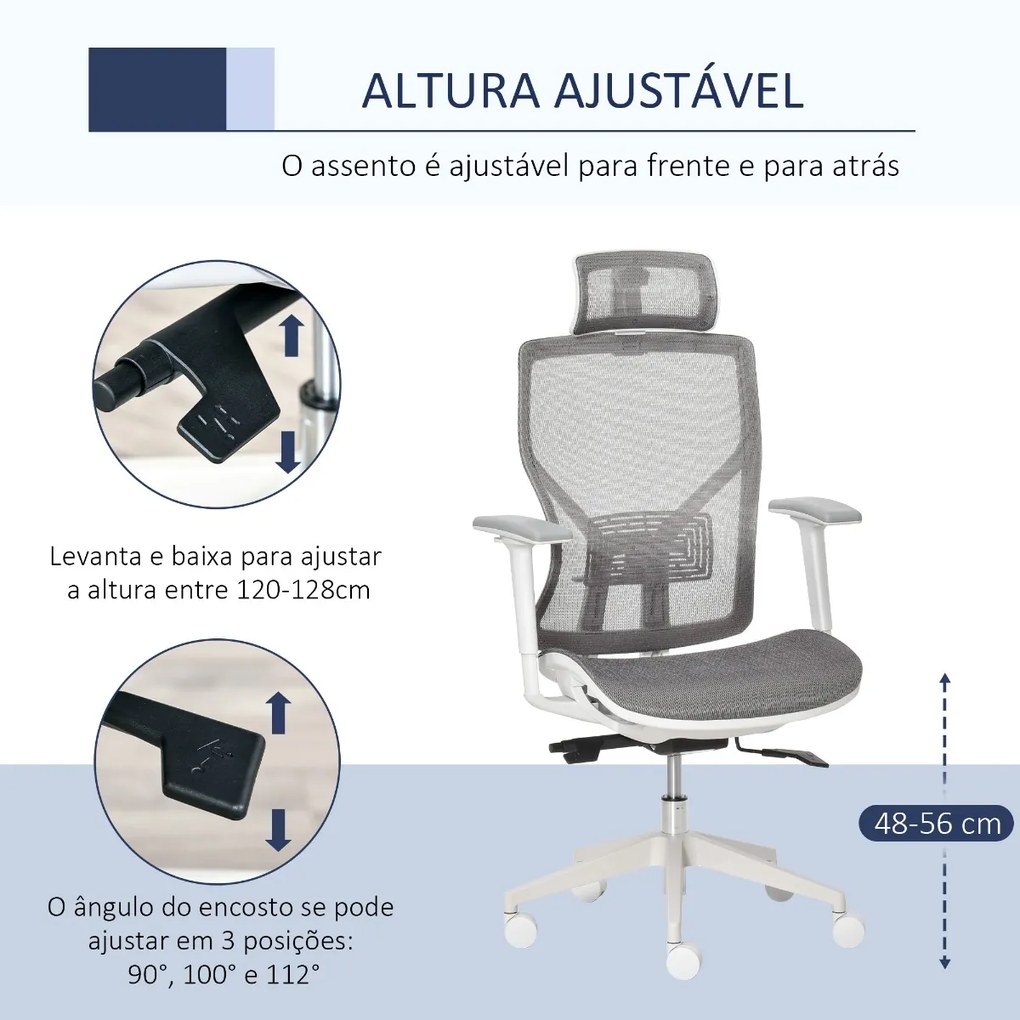 Cadeira de Escritório Giratória com Altura Ajustável Apoio para os Braços Apoio para a Cabeça e Suporte Lombar Reguláveis Encosto Alto 67x65x120-128cm