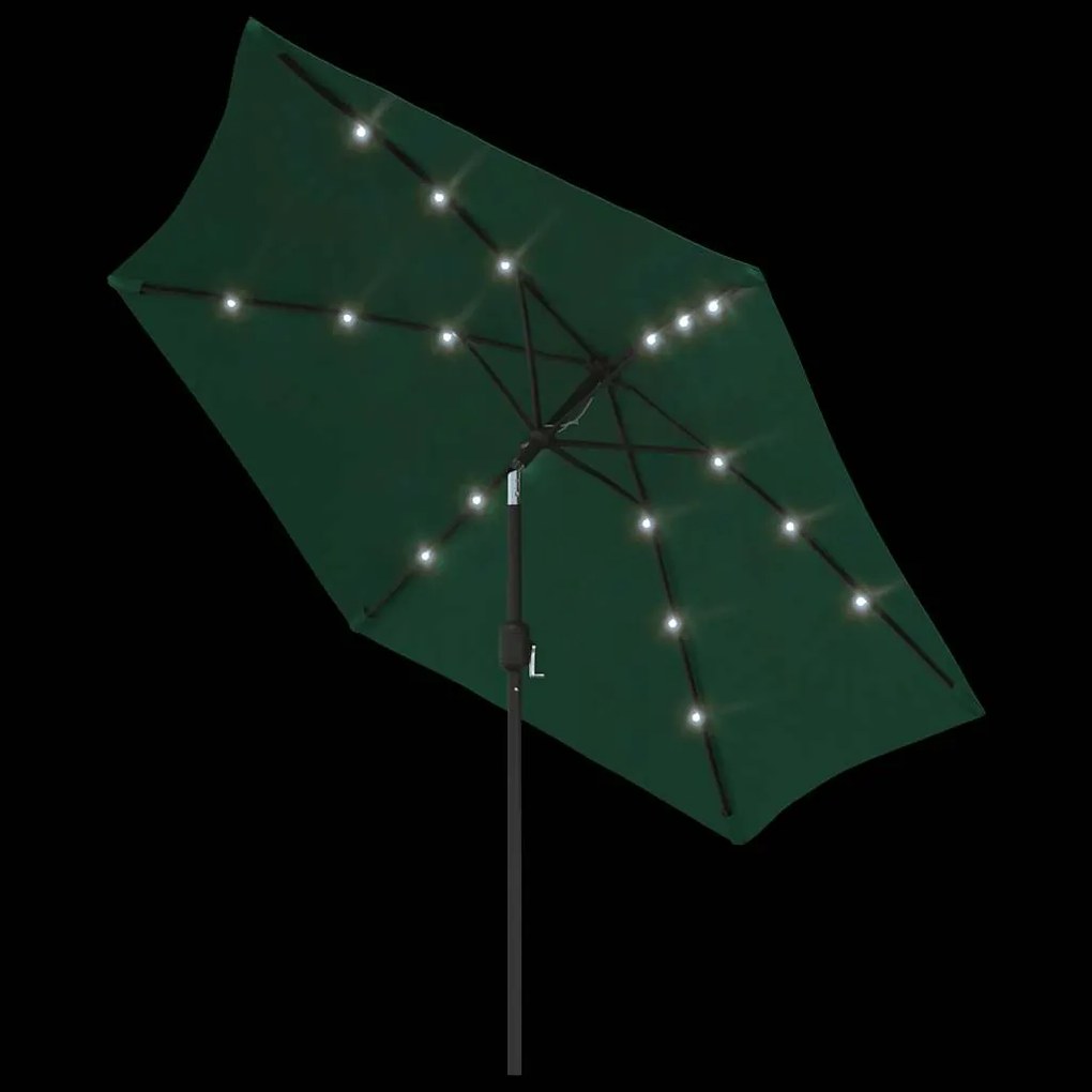 Guarda-sol de jardim cantilever com luzes LED 3 m verde