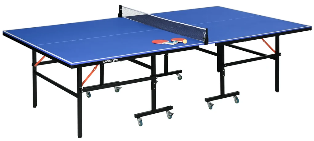 SPORTNOW Mesa de Ping Pong Dobrável com Rodas Mesa de Ping Pong Profissional  para Interior e Exterior Tamanho Padrão com Rede Raquetes e Bolas  274x152,5x76 cm Azul