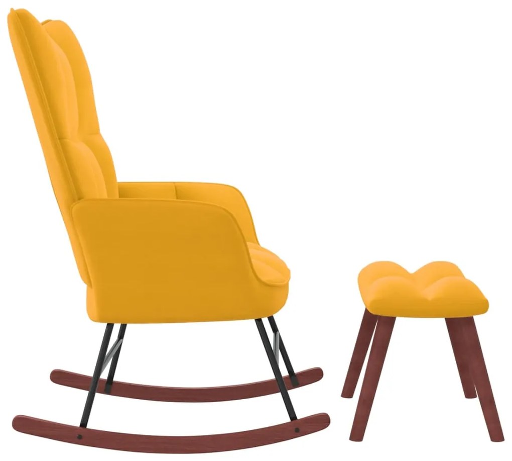 Cadeira de baloiçar com banco veludo amarelo mostarda