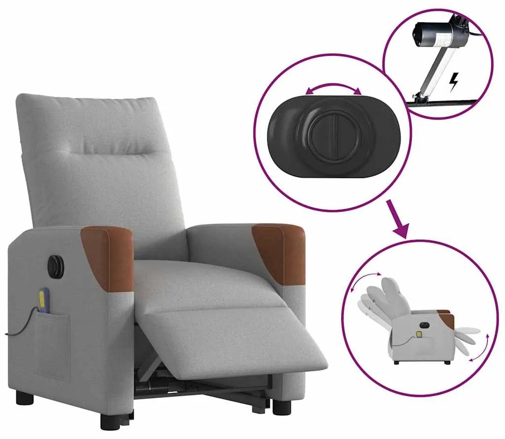 Poltrona elétrica elevatória massagens tecido cinzento-nublado