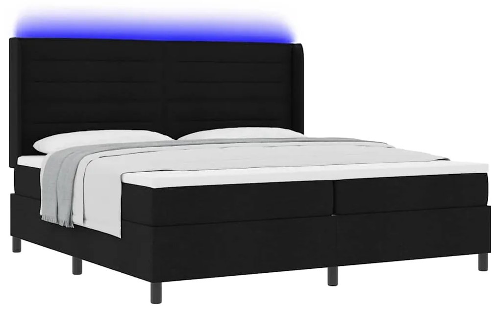 Cama Box com Colchão e LED Preto 200x200 cm, Tecido