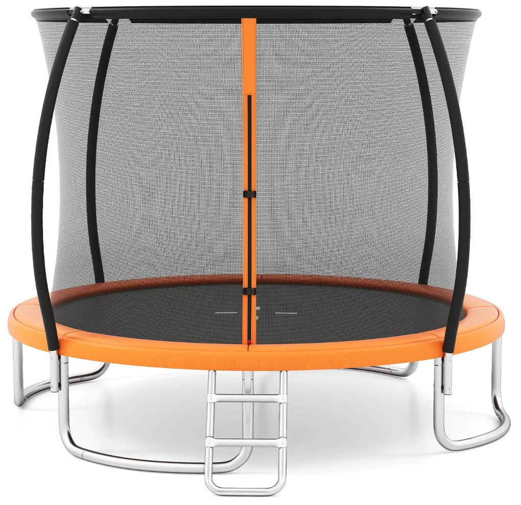 Trampolim exterior Ø305 cm com escada redondo com rede de segurança, cobertura de borda e estrutura metálica Laranja