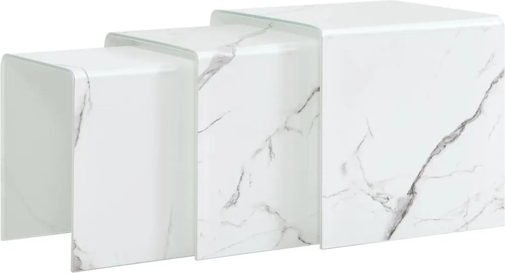 Mesas de centro encastráveis 3 pcs 42x42x41,5 cm branco mármore