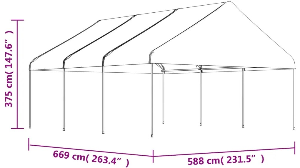 Gazebo com telhado 6,69x5,88x3,75 m polietileno branco