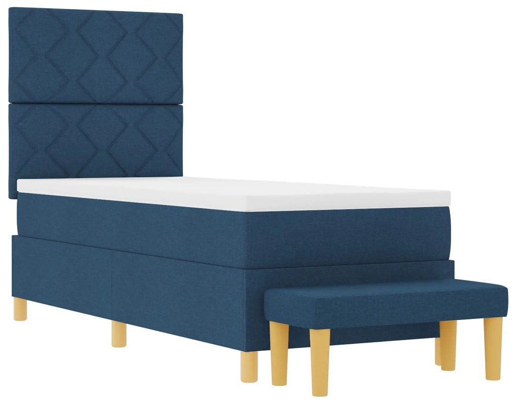 Cama Box Spring com Colchão e Banco Azul 80x200 cm Tecido