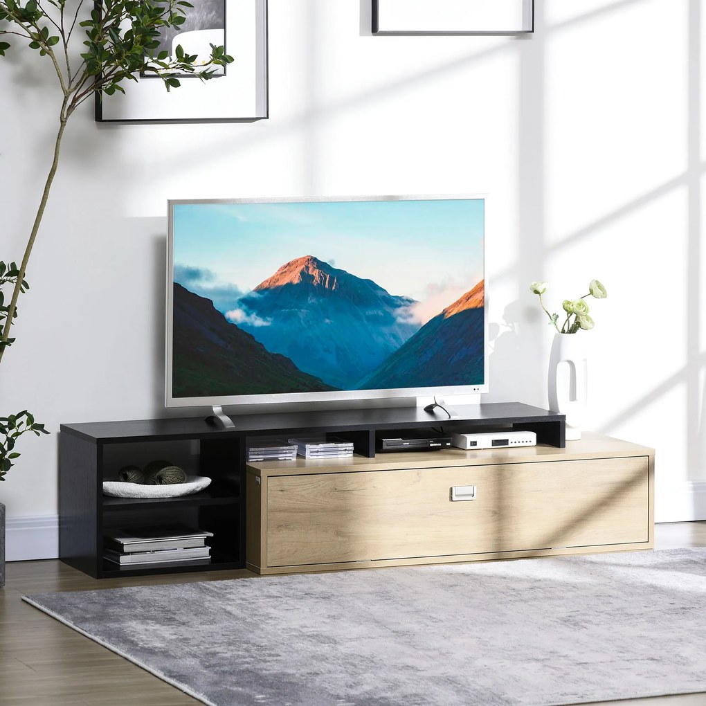 Móvel para televisão para ecrãs até 65 polegadas, com prateleira removível 163 x 40 x 38 cm preto e natural
