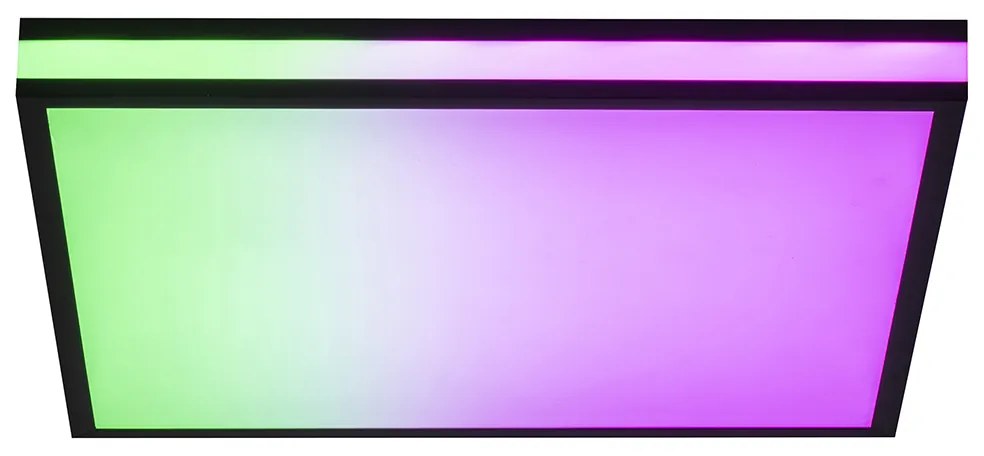 Candeeiro de teto quadrado preto com LED RGBW e comando remoto - Trafalgar Moderno