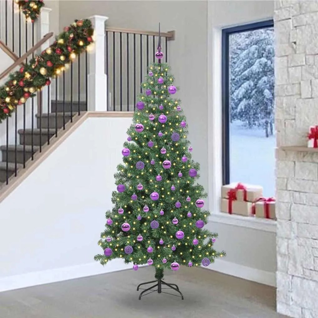 vidaXL Árvore de Natal com 300 LEDs com suporte Verde 240 cm PVC