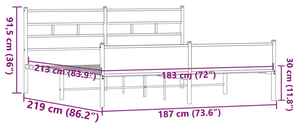 Estrutura cama sem colchão 183x213 cm metal carvalho castanho