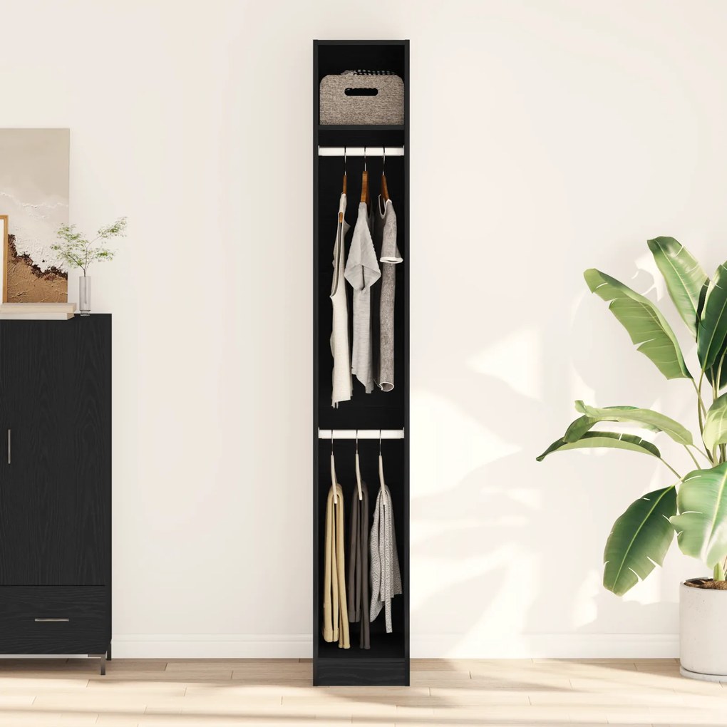 Guarda-roupa de Carvalho Preto 30 x 50 x 200 cm – feito de madeira eng