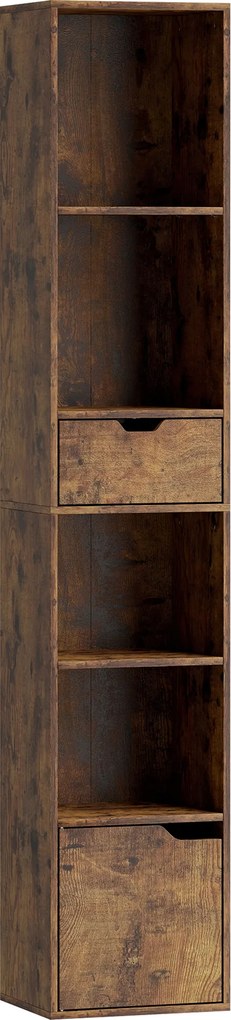 HOMCOM Estante, estante de livros, móvel de arrumação com gaveta armário compartimentos abertos, 30 x 24 x 158 cm, castanho | Aosom Portugal