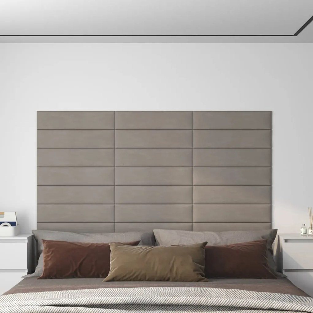 Painel de parede 12 pcs 60x15 cm veludo 1,08 m² cinza-claro