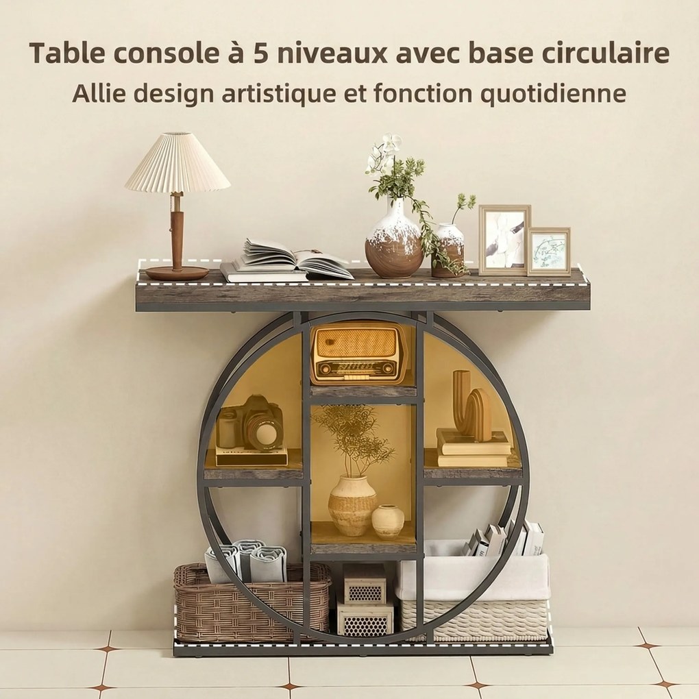 Mesa Consola de Entrada, 100 x 30 x 81,5 cm, 6 Prateleiras de Arrumação, Castanho Rústico
