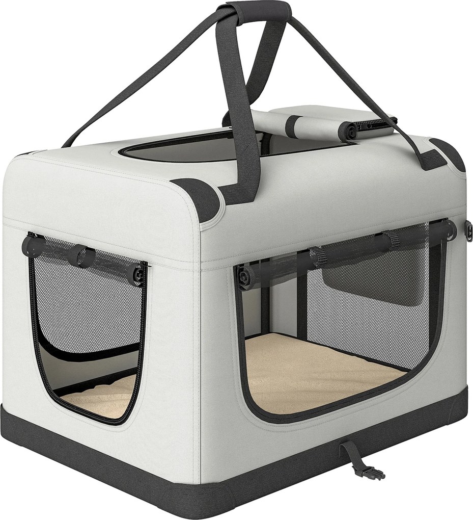 PawHut Transportadora Dobrável para Cão Pequeno e Gato para Carro, Cinzento Claro | Aosom Portugal