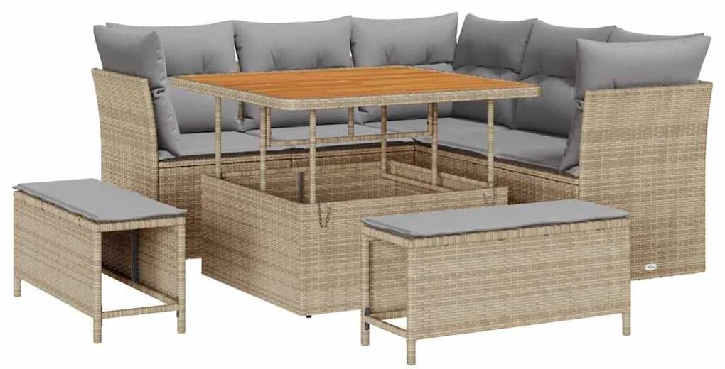 Conjunto de Sofá de Jardim vidaXL de 8 Peças com Almofadas Bege Vime P