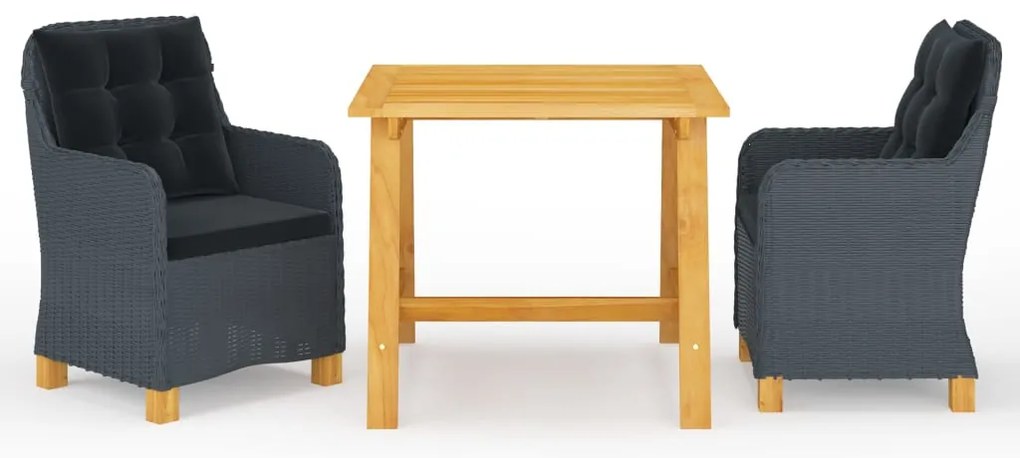 3 pcs conjunto de jantar para jardim cinzento-escuro