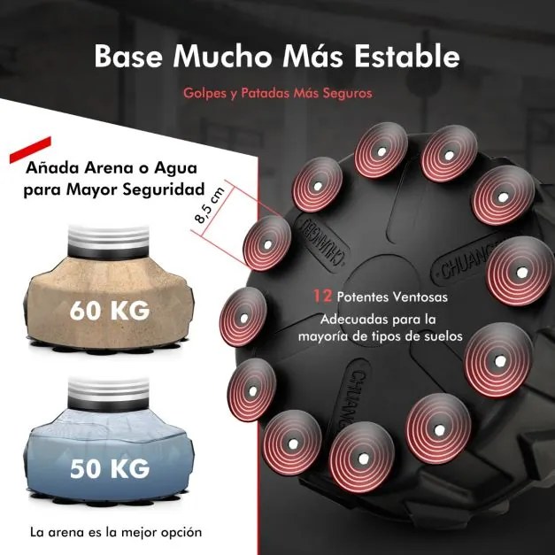Saco de boxe 48 cm x 48 cm x 170 cm resistente a rasgos com rebote rápido e base com ventosa para adultos, jovens e crianças para uso doméstico Preto