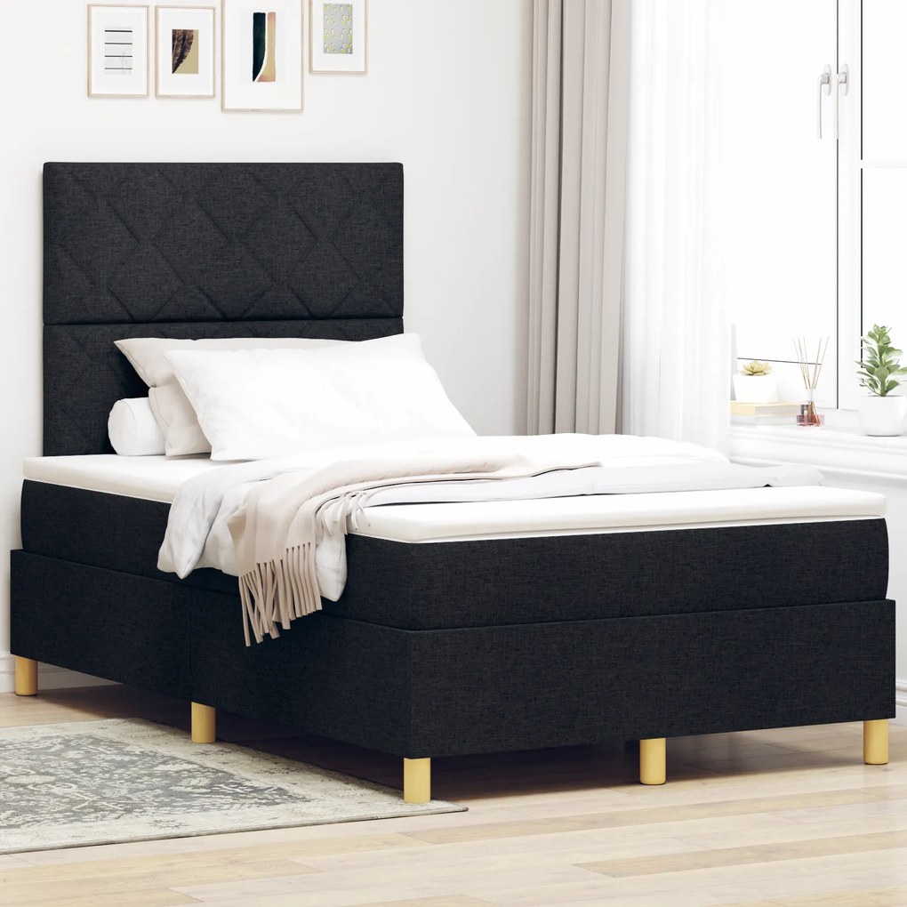 Cama Box Spring com Colchão e LED Preto 120x190 cm Tecido