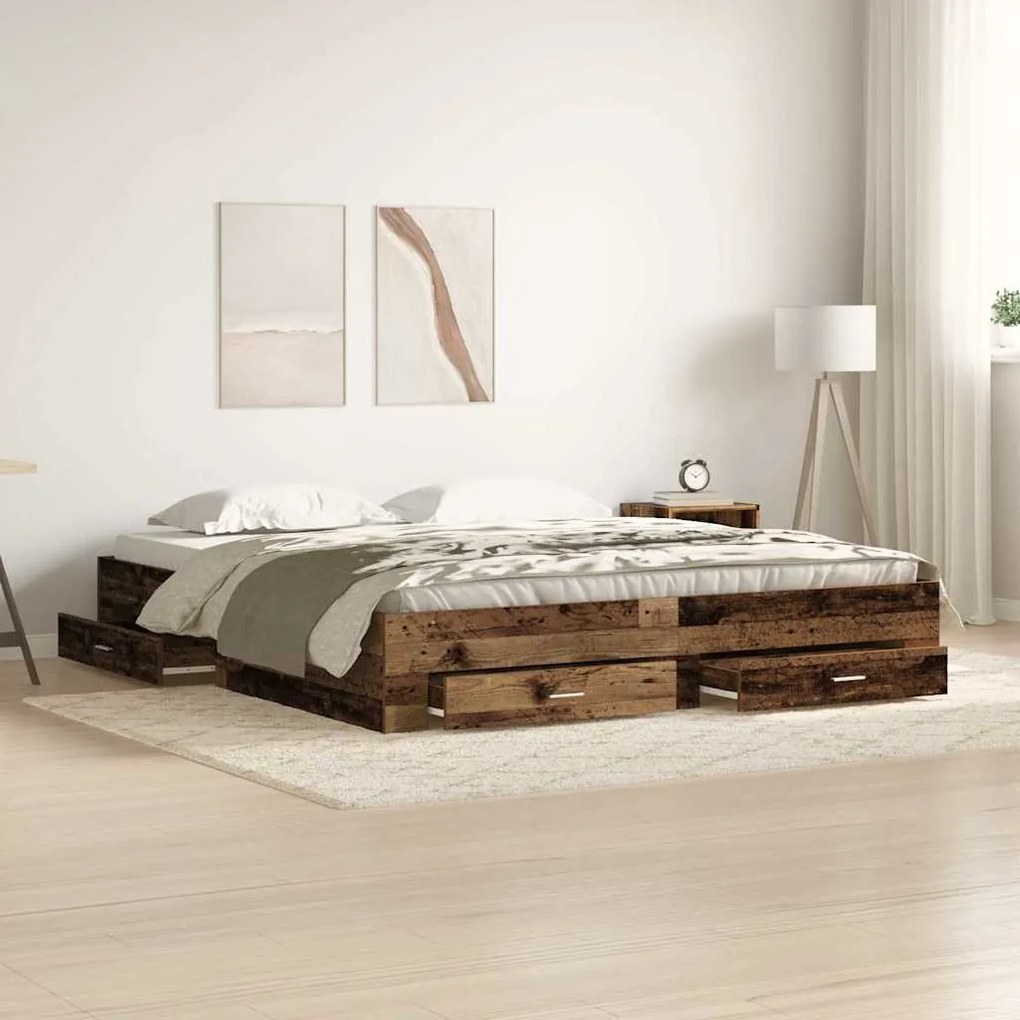 Cama com Gavetas vidaXL Madeira Velha 180x200 cm Madeira de Engenharia