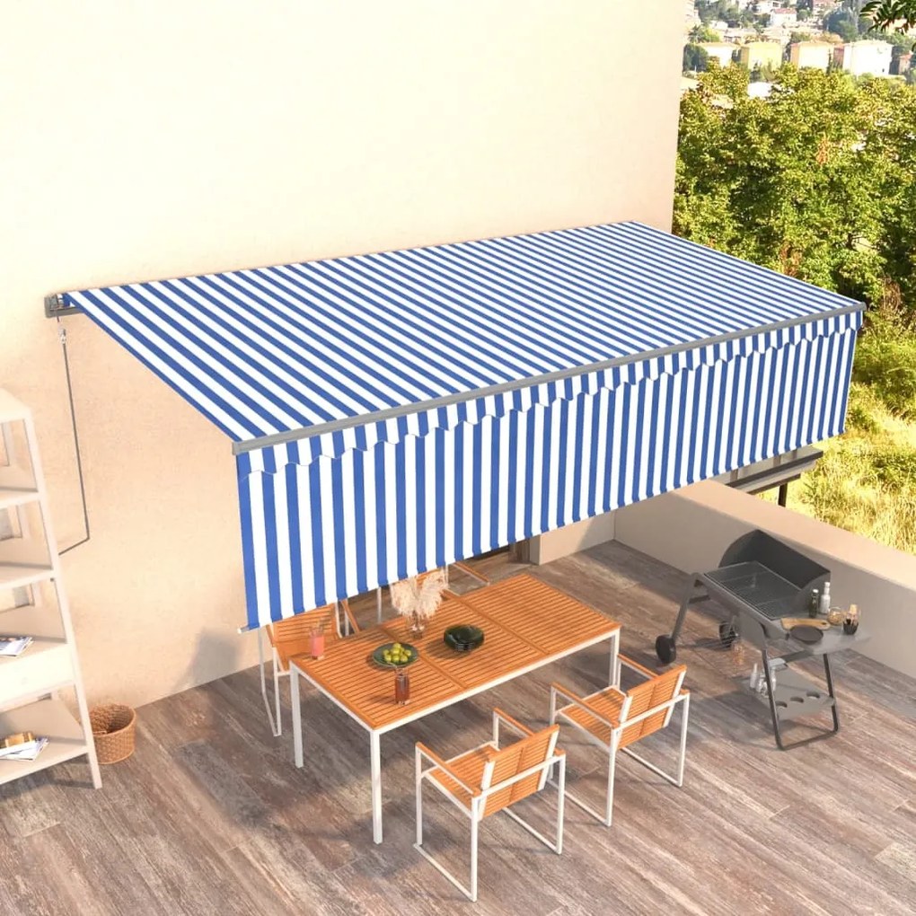 Toldo retrátil automático com estore 6x3 m azul e branco