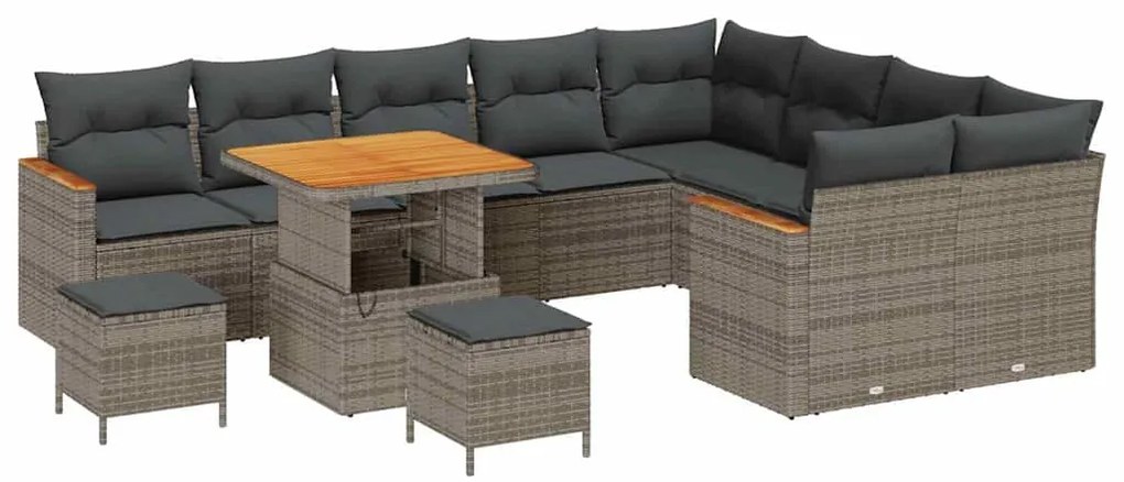 Conjunto de Sofá de Jardim vidaXL com Almofadas Cinza Rattan Poliéster