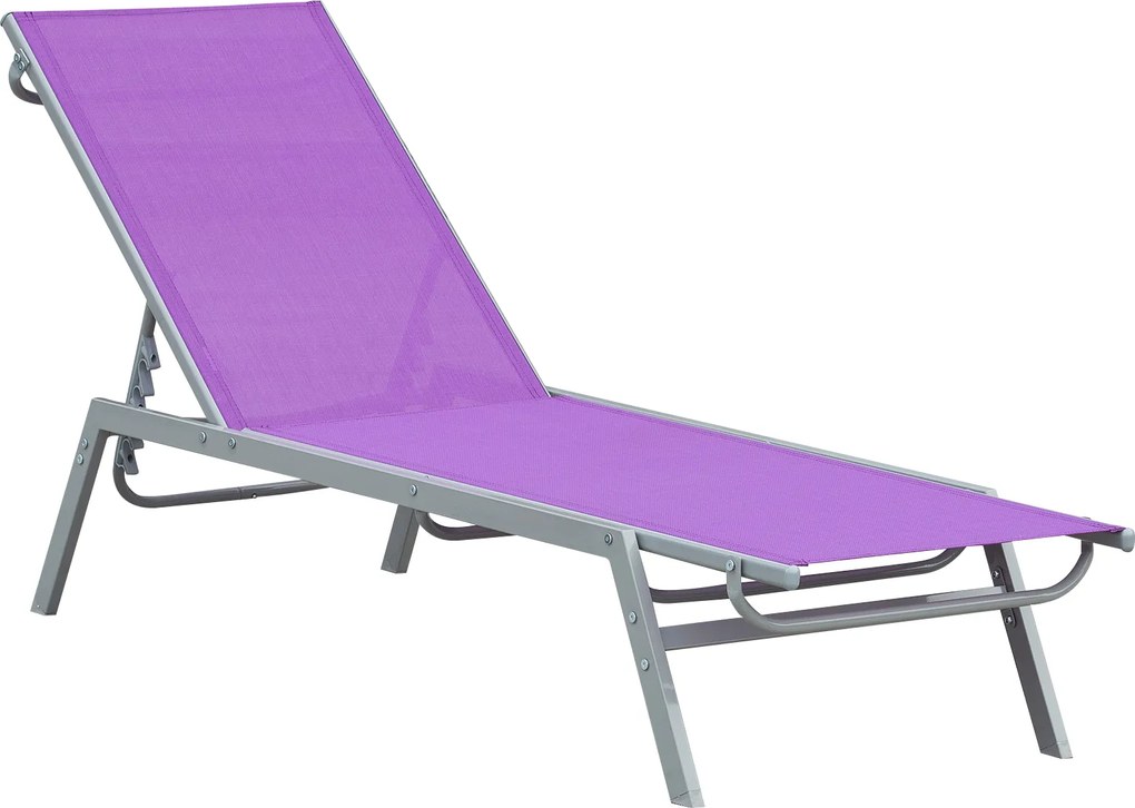 Outsunny Espreguiçadeira Encosto Reclinável em 5 Posições Metal Epóxi Textilene 170x58x97 cm Roxo | Aosom Portugal