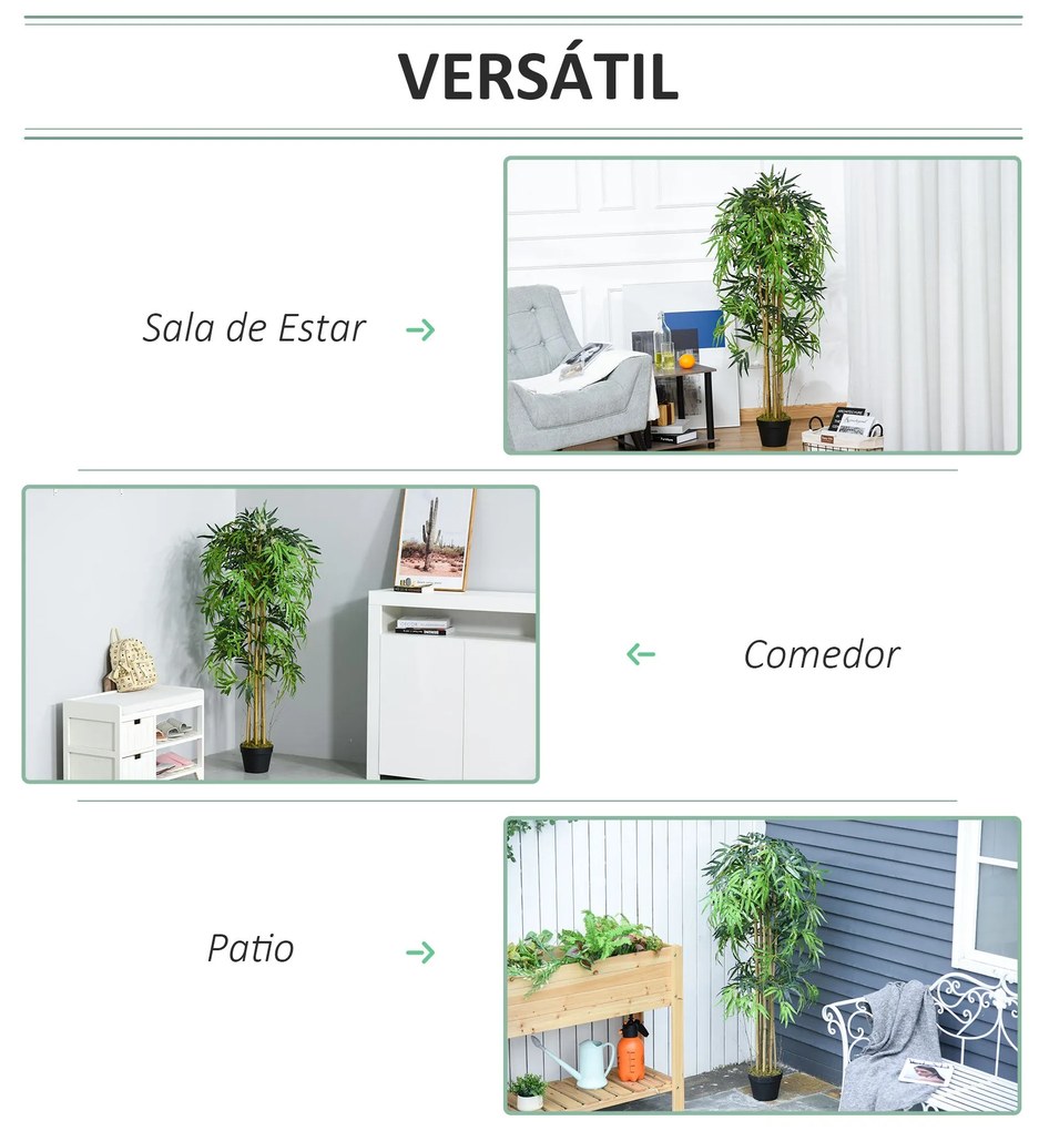 Outsunny Bambu Artificial 150cm com Vaso Decorativo Planta Sintética R