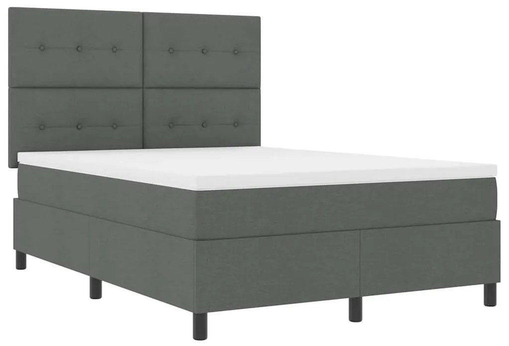 Cama Box com Colchão e LED Cinza Escuro, 140x190 cm Tecido
